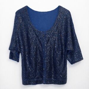 ✨ Free People Blue Sequin Knit Cardigan Sweater, sz M